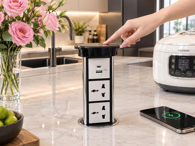 Ổ Điện Âm Bàn Đảo Bếp Nâng Hạ Tự Động Touch Smart Sinoamigo SMT-6S