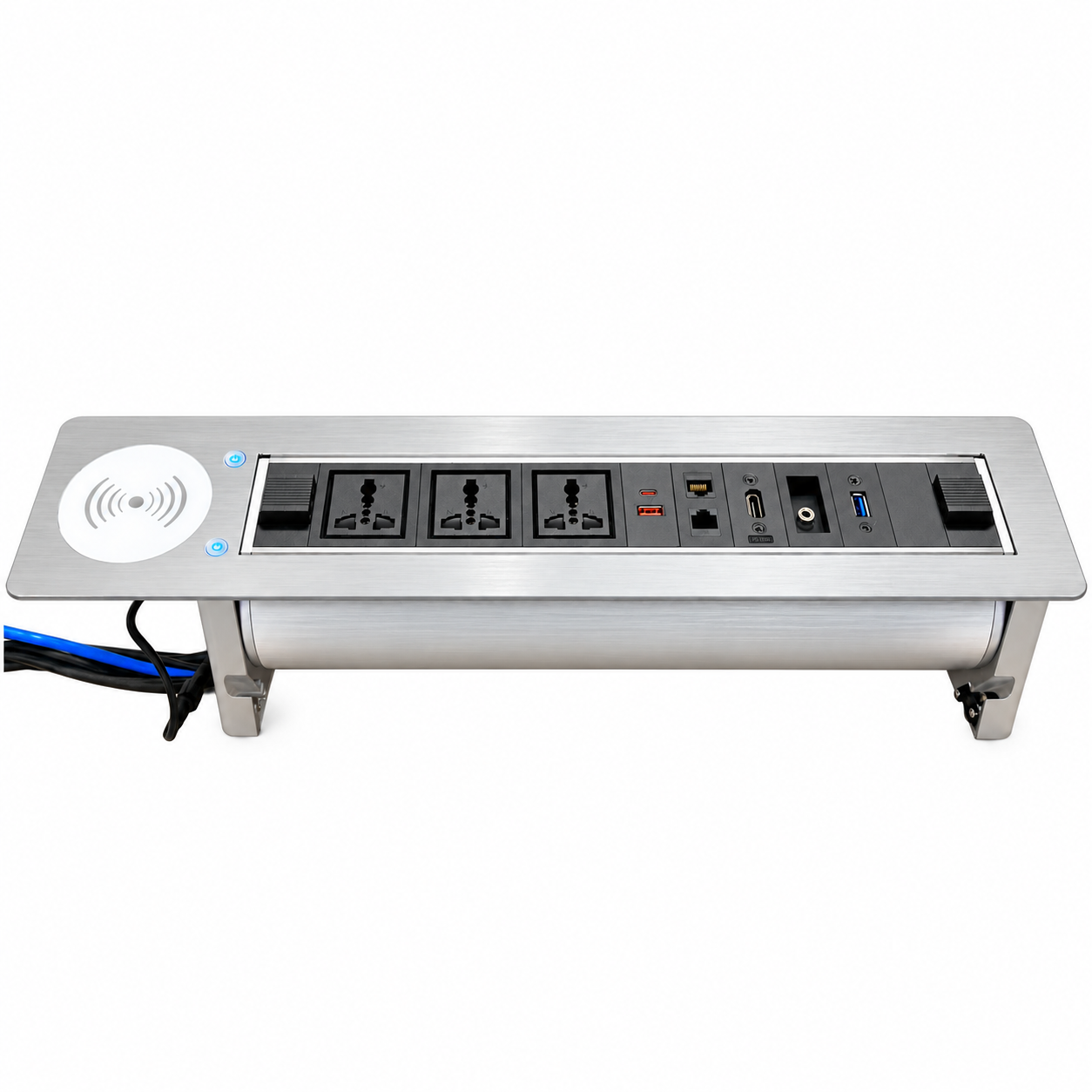 Hộp Ổ Cắm Âm Bàn Nắp Mở Điện NV-ST803WQI | Điện, LAN, HDMI, VGA, USB, Sạc Không Dây