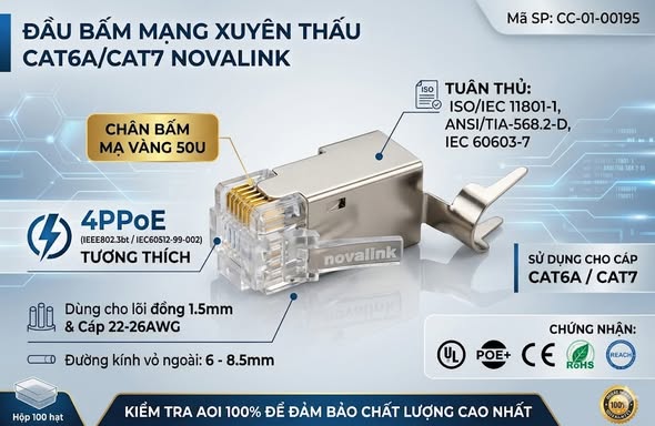 Đầu Bấm - Hạt Mạng RJ45 Cat6A Cat7 Novalink CC-01-00195 Chính Hãng, Giá Tốt