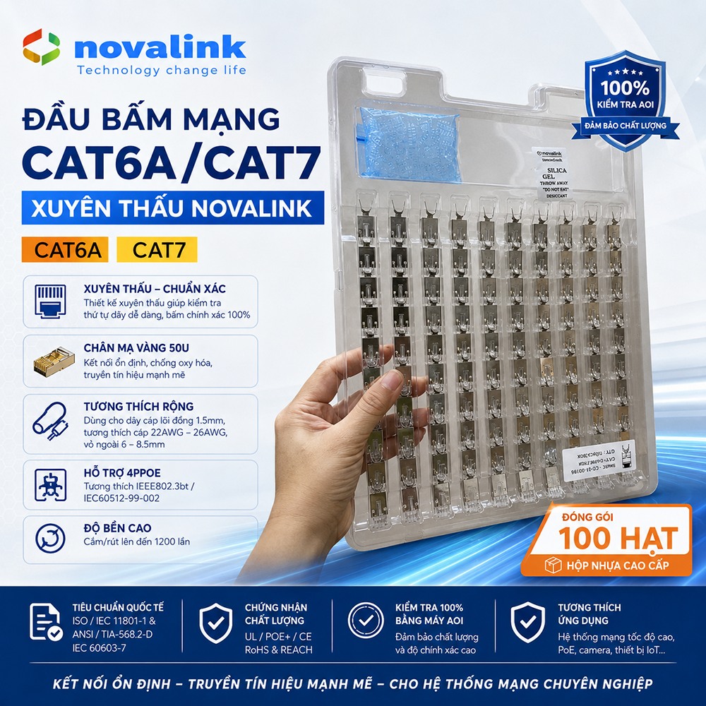 Đầu Bấm - Hạt Mạng RJ45 Cat6A Cat7 Novalink CC-01-00195 Chính Hãng, Giá Tốt
