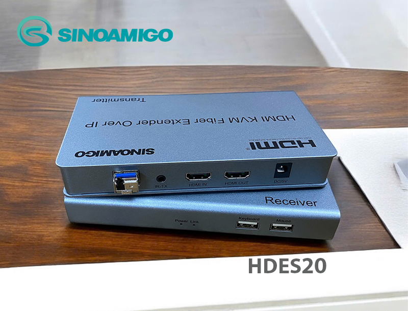 Bộ kéo dài HDMI qua cáp quang 20km độ phân giải 2K có cổng USB  Sinoamigo S/N HDES20 chính hãng