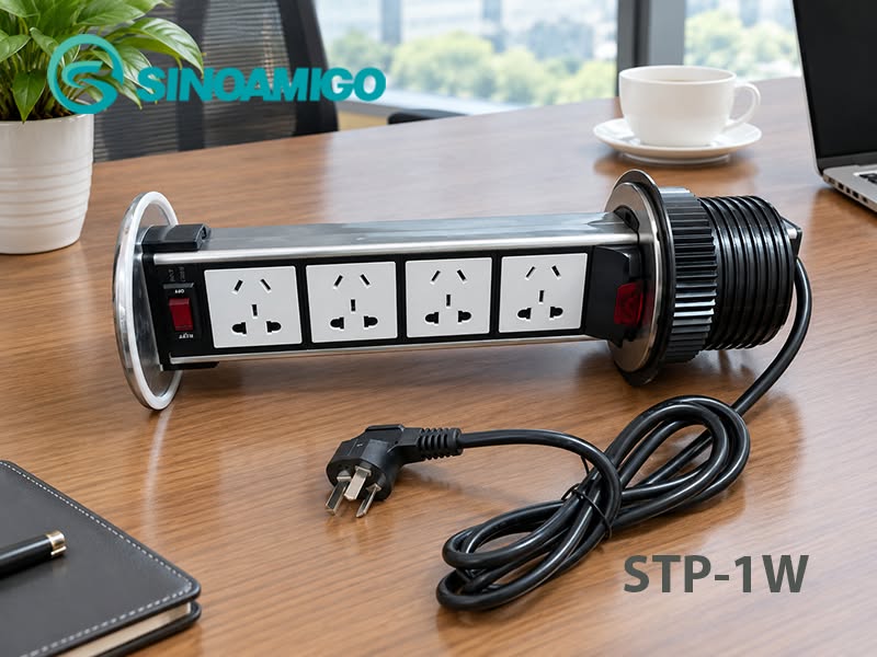 Ổ Điện Âm Bàn Đảo Sinoamigo STP-1W Trắng Ngà Cao Cấp Chính Hãng