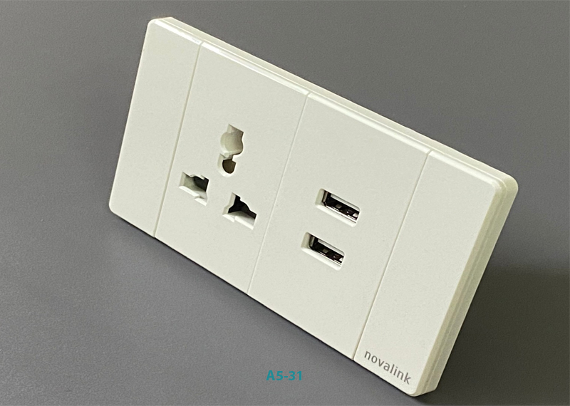 Mặt 1 ổ cắm 3 chấu đa năng + 1 USB sạc Type A và Type C hình chữ nhật Novalink A5-31 cao cấp