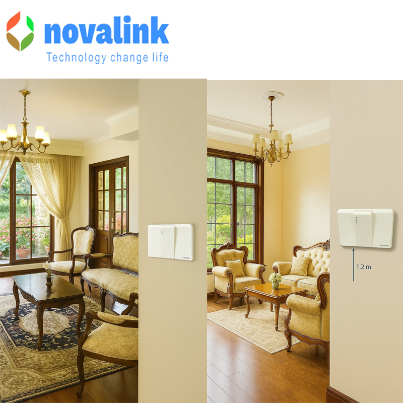 Mặt công tắc 1 chiều Novalink A6-02 hình chữ nhật mầu trắng, khung nhôm cao cấp