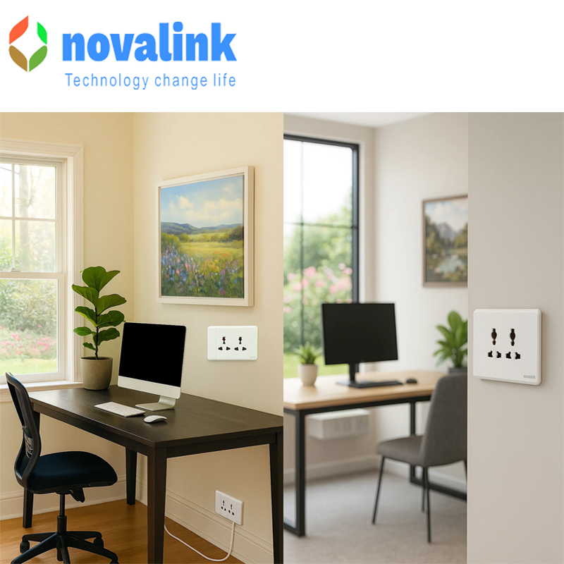 Mặt hai ổ cắm 3 chấu đa năng Novalink  A6-20 công suất 10A