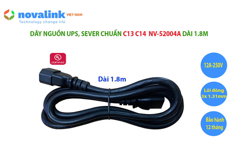 Dây nguồn C14 C13 dài 1,8m lõi 16AWG , 13A Novalink NV-52004A chính hãng