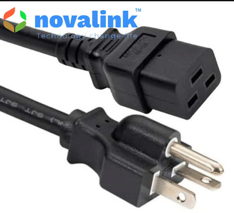 Dây nguồn 3 chân C19 5m chuẩn Mỹ Novalink NV-54007A | 2 chân dẹt + 1 chân tròn, lõi đồng cao cấp
