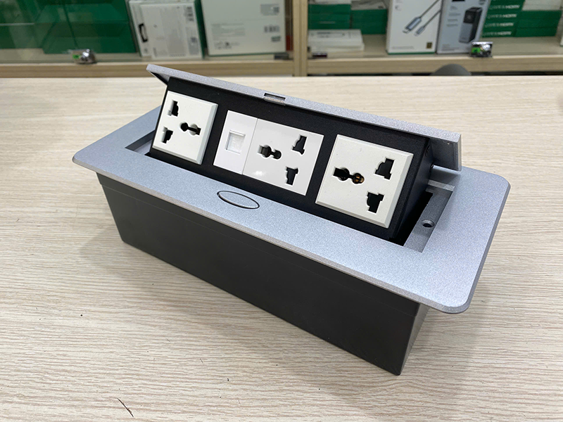 Hộp ổ điện âm bàn STS-201S-JF SINOAMIGO 2 ổ cắm đa năng, 3 khe module mở rộng mạng, thoại, HDMI