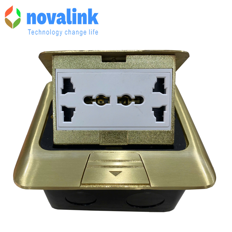 Hộp Ổ Điện Âm Sàn Novalink NV-FS3B Màu Đồng | Tích Hợp HDMI, USB, Mạng, Điện