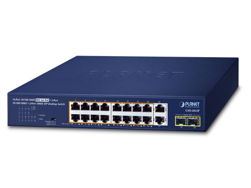 Switch mạng PoE Planet GSD-2022HP, 16 cổng 10/100/1000Mbps + 2 Uplink+2 cổng SFP