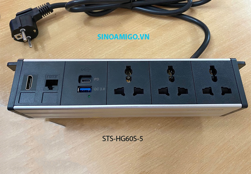Ổ cắm điện lắp dưới gầm bàn Sinoamigo STS-HG60S chính hãng