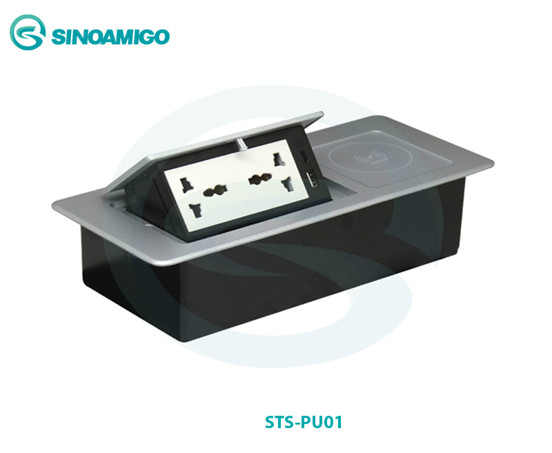 Ổ điện âm bàn Sinoamigo STS-PU01S/QI + sạc không dây màu bạc cao cấp