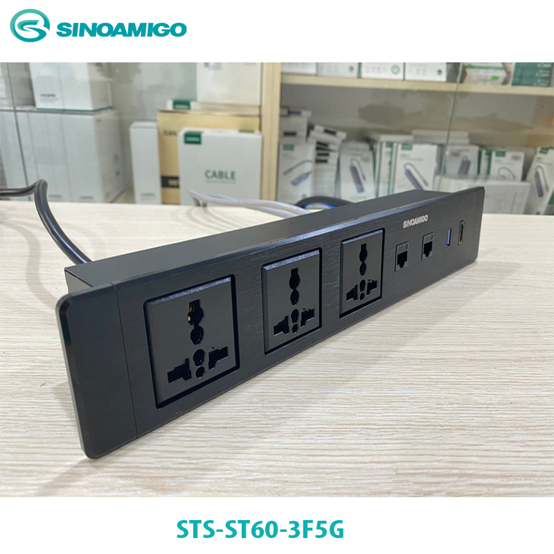 Hộp ổ điện âm bàn Sinoamigo STS-ST60-3F5G | 3 ổ cắm đa năng, LAN, HDMI, USB chính hãng