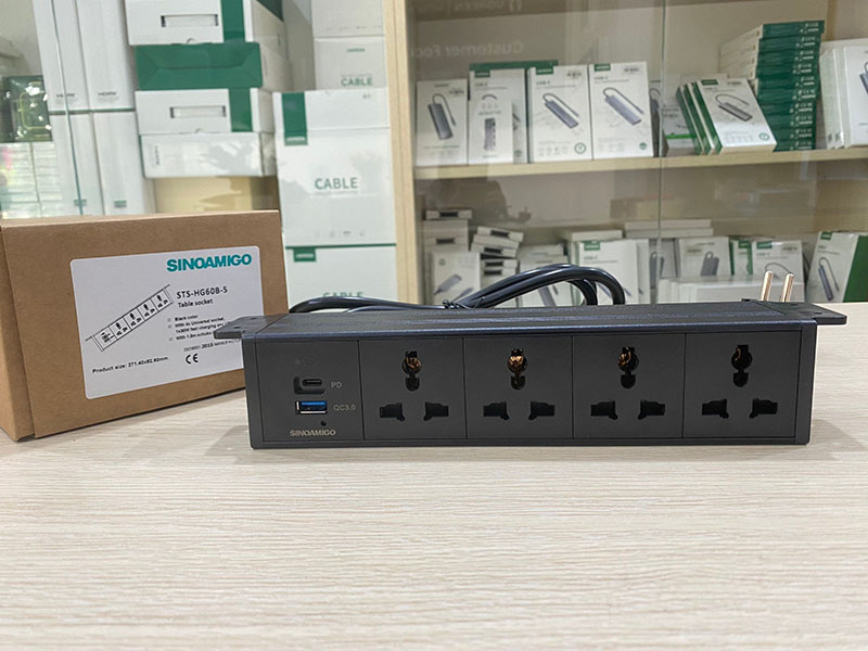 Ổ cắm điện lắp gầm bàn Sinoamigo STS-HG60B-5 màu đen