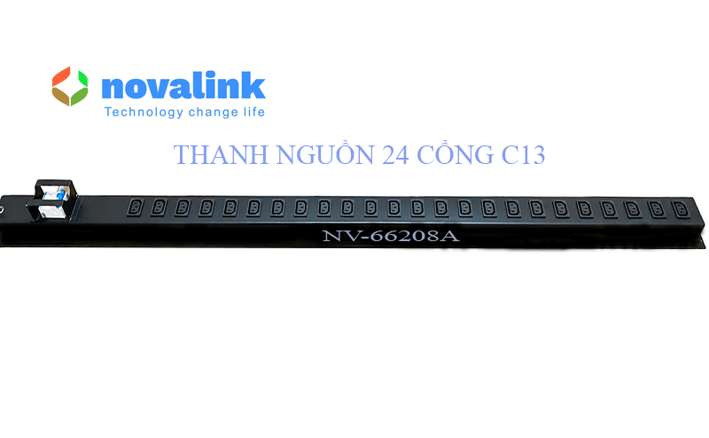 Thanh nguồn PDU 24 ổ C13 có attomat 40A NOVALINK NV-66208 Gắn tủ rack 19 inch