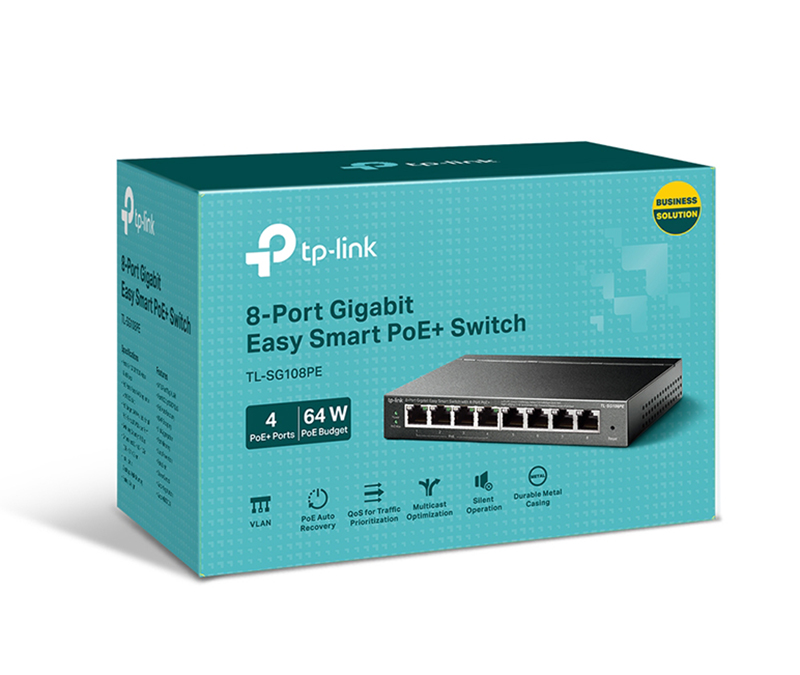 Thiết bị chuyển mạch Easy Smart Switch 8 cổng Gigabit với 4 cổng PoE+ TP-LINK TL-SG108PE