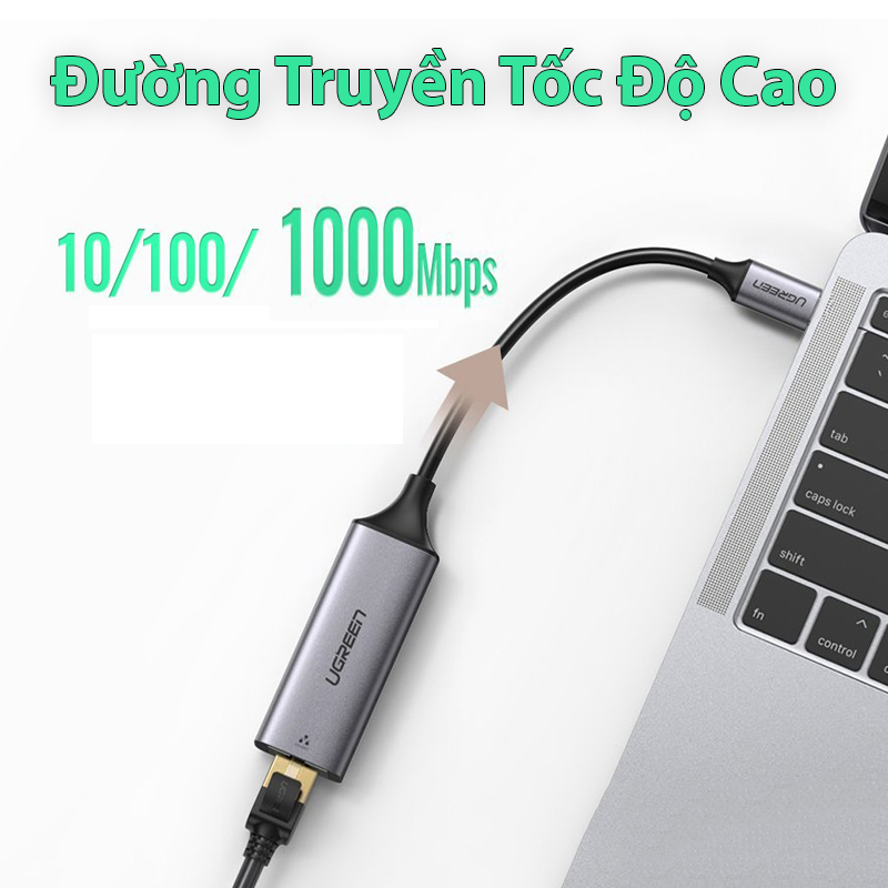 Bộ chuyển đổi Usb Type-C to Lan 1000 Mbps Ugreen 50737 vỏ nhôm Chính Hãng