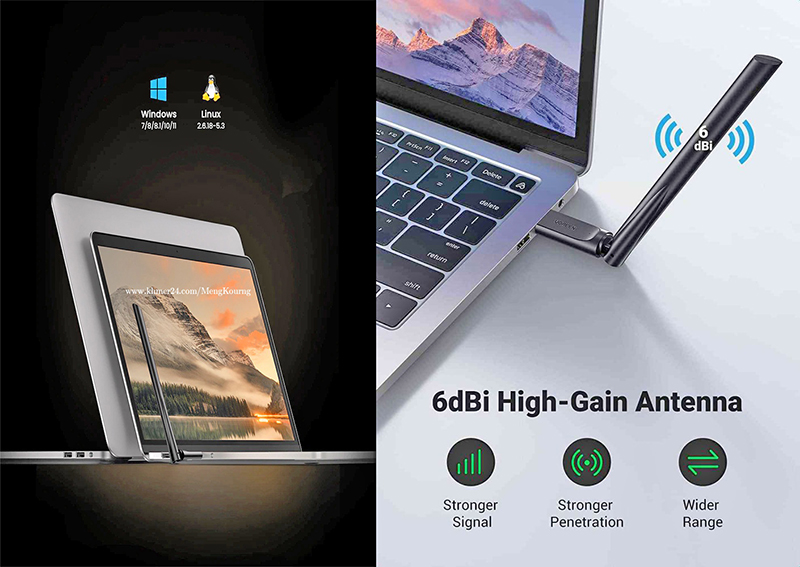 Card USB WIFI băng tần kép 2,4G & 5G dành cho PC Ugreen 90339