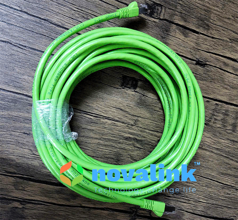 Patch cord Cat6A STP 15m NV-63110A màu xanh lá chống nhiễu