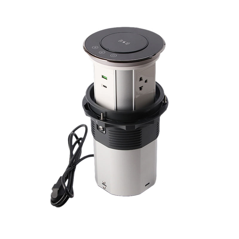 Hộp Ổ Điện Âm Bàn đảo, bàn họp - Nâng Hạ Thông Minh, 4 Ổ Cắm 13A, USB A+C, Sạc Không Dây 15W