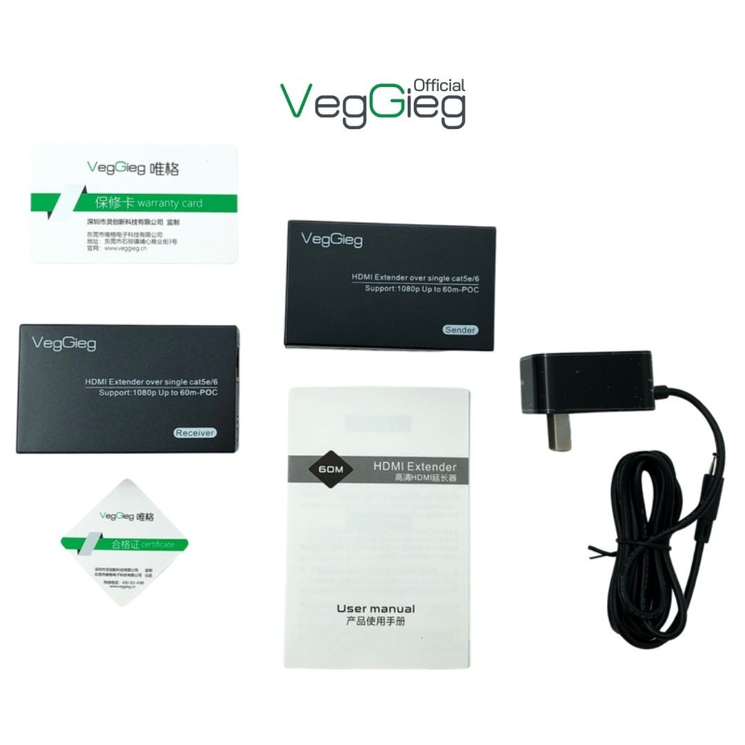 Bộ kéo dài tín hiệu HDMi qua dây mạng 60m VegGieg V-HD60 chính hãng