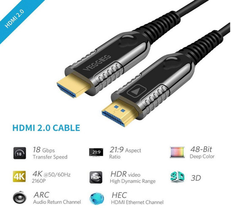 Cáp HDMI 2.0 Sợi Quang Dài 50M Hỗ Trợ 4K@60Hz VegGieg V-H716 Chính hãng
