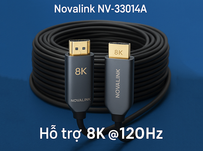 Cáp HDMI 2.1 sợi quang 30m Novalink NV-33014A hỗ trợ 8K@120Hz, chính hãng