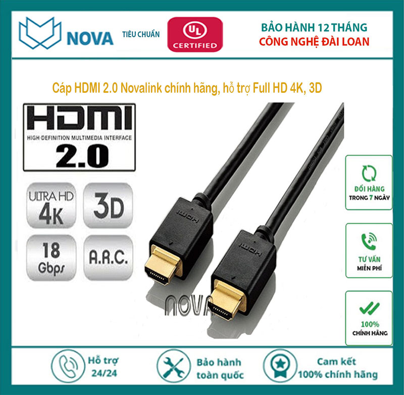 Cáp HDMI 2.0 NOVA  dài 1m hỗ trợ Full HD 4k,3D chính hãng NV-41001