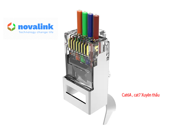 Đầu Bấm, Hạt Mạng Cat6A Cat7 Xuyên Thấu NOVALINK | Mạ Vàng 50U | Hộp 100 Cái