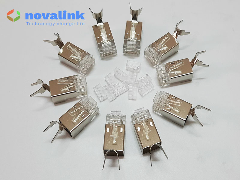 Đầu Bấm, Hạt Mạng Cat6A Cat7 Xuyên Thấu NOVALINK | Mạ Vàng 50U | Hộp 100 Cái