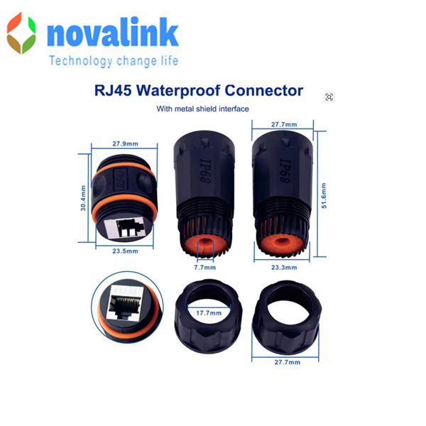 Đầu Nối D&acirc;y Mạng Cat5 Cat6 Cat7 Ngo&agrave;i Trời Novalink NV-WP601A Chuẩn IP68