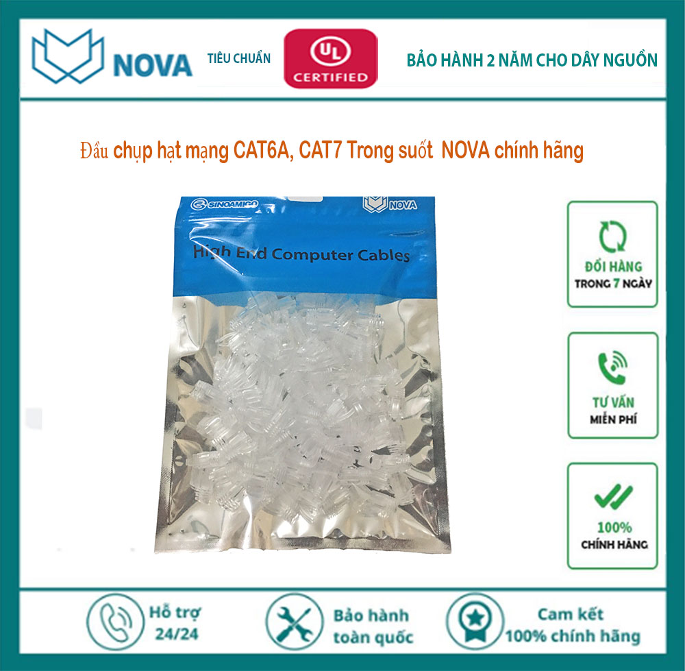 Đầu chụp hạt mạng  cat 6a , cat7 có tai trong suốt NOVA