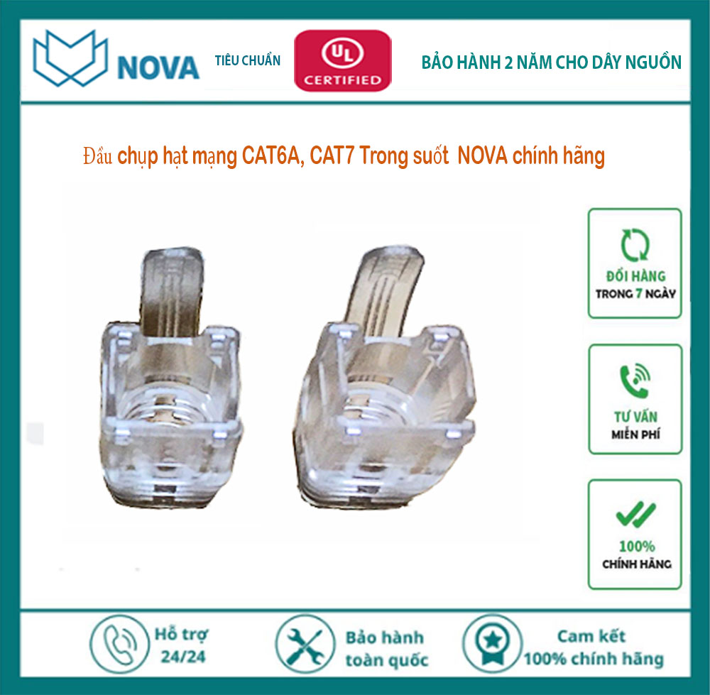 Đầu chụp hạt mạng  cat 6a , cat7 có tai trong suốt NOVA