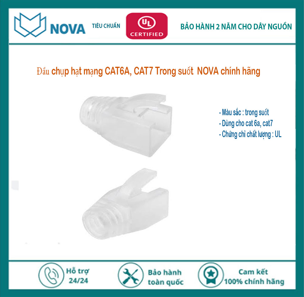 Đầu chụp hạt mạng  cat 6a , cat7 có tai trong suốt NOVA