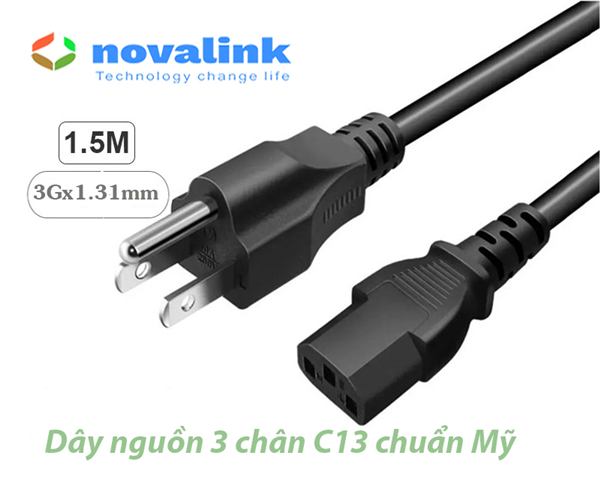 D&acirc;y nguồn 3 ch&acirc;n C13 d&agrave;i 1.5m 3&times;1.5mm&sup2; Novalink NV-53103A