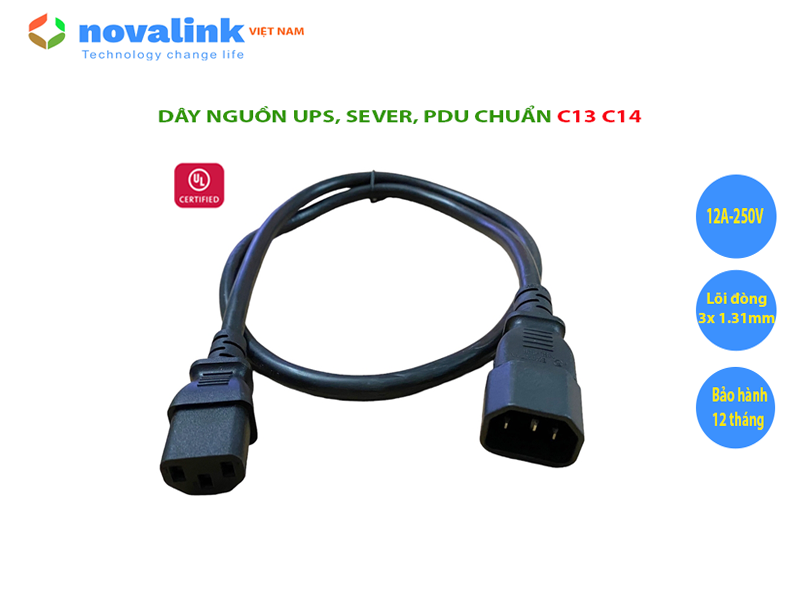 Dây nguồn UPS, server chuẩn C13 C14 Novalink NV-52002A dài 1M, lõi đồng 3 x 1.31mm2