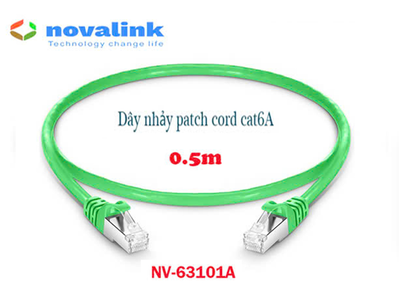 Dây nhảy cat6A STP Bọc chống nhiễu dài 0.5M Novalink NV-63101A màu xanh (Green)