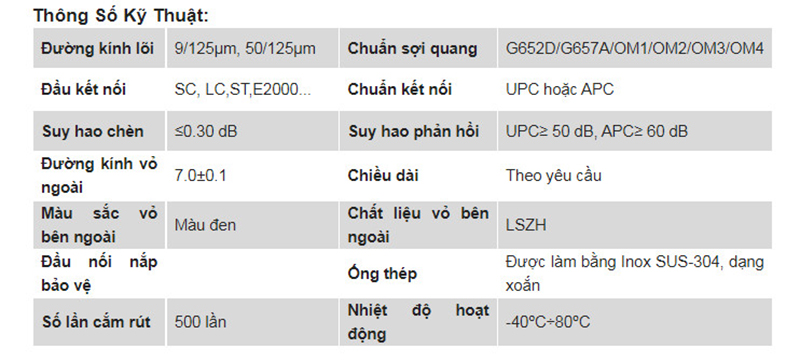 Dây nhảy quang ngoài trời CPRI singlemode DL UPC/ LC-UPC/LC dài 10 mét cao cấp