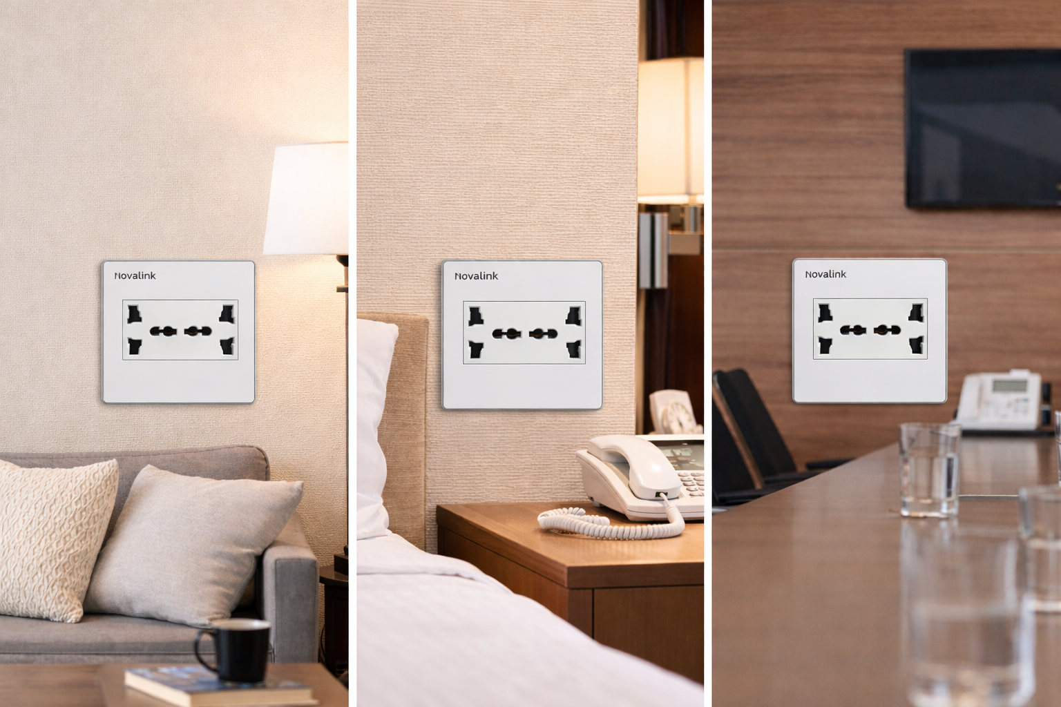 Ổ cắm điện 3 chấu đa năng âm tường hình vuông Novalink NV-22003SW+P13 chính hãng