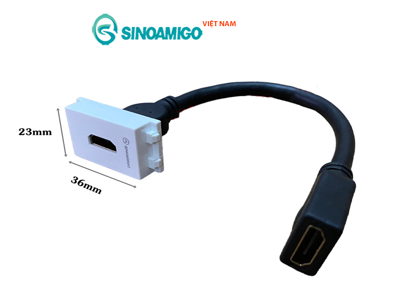 Ổ cắm HDMI nối dài 20cm Sinoamigo chuẩn Wide lắp âm sàn, âm bàn, âm tường