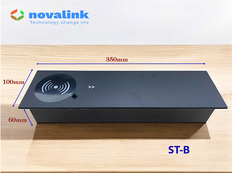 Hộp ổ điện âm bàn nắp trượt Novalink ST-B màu đen tích hợp không dây 15W chính hãng