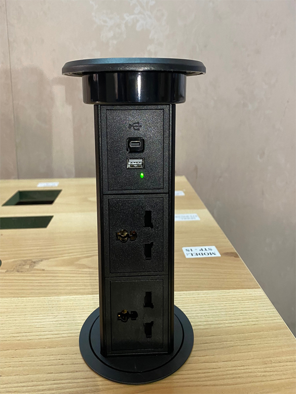 Ổ Cắm Điện &Acirc;m B&agrave;n Đảo Bếp Sinoamigo SMT-4B Đen - N&acirc;ng Hạ Cảm Ứng, Sạc Kh&ocirc;ng D&acirc;y 15W