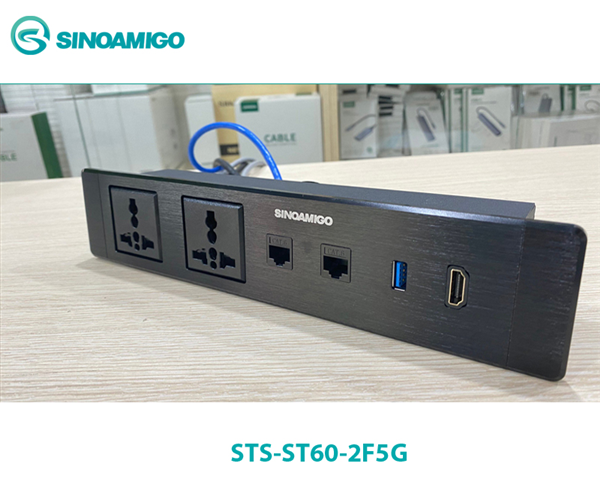 Hộp ổ điện âm bàn Sinoamigo STS-ST60-2F5G | USB, HDMI, LAN