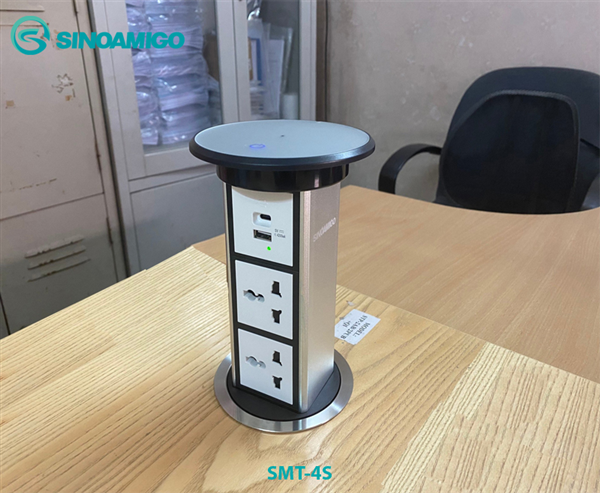 Hộp ổ điện âm bàn Sinoamigo SMT-4S | Mở nắp cảm ứng, sạc không dây