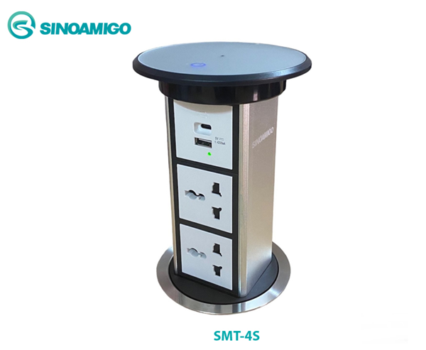 Hộp ổ điện âm bàn Sinoamigo SMT-4S | Mở nắp cảm ứng, sạc không dây