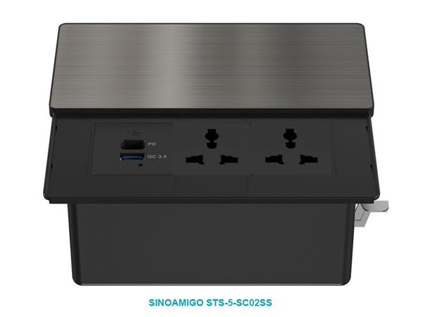Hộp ổ điện âm bàn Sinoamigo STS-5-SC02SS | Tích hợp USB-C, USB-A, 2 ổ đa năng