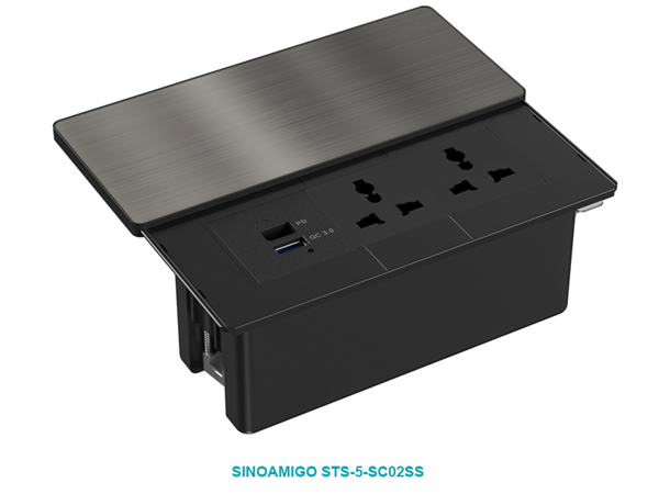 Hộp ổ điện âm bàn Sinoamigo STS-5-SC02SS | Tích hợp USB-C, USB-A, 2 ổ đa năng