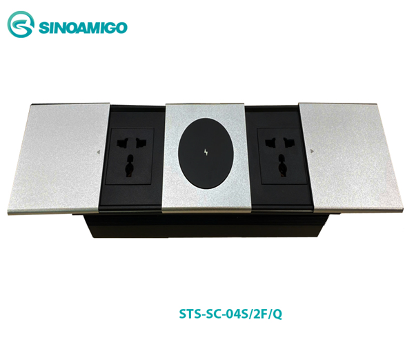 Hộp ổ điện âm bàn nắp trượt 2 ổ cắm 3 chấu đa năng, sạc không dây Sinoamigo STS-SC-04S/2F/Q