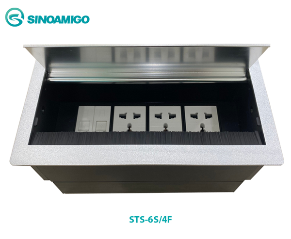 Hộp ổ điện âm bàn Sinoamigo STS-6S/F4 tích hợp điện, mạng, HDMI, USB