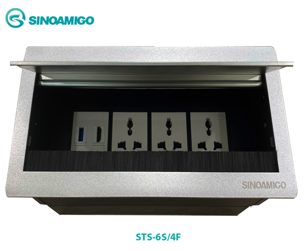 Hộp ổ điện âm bàn Sinoamigo STS-6S/F4 tích hợp điện, mạng, HDMI, USB
